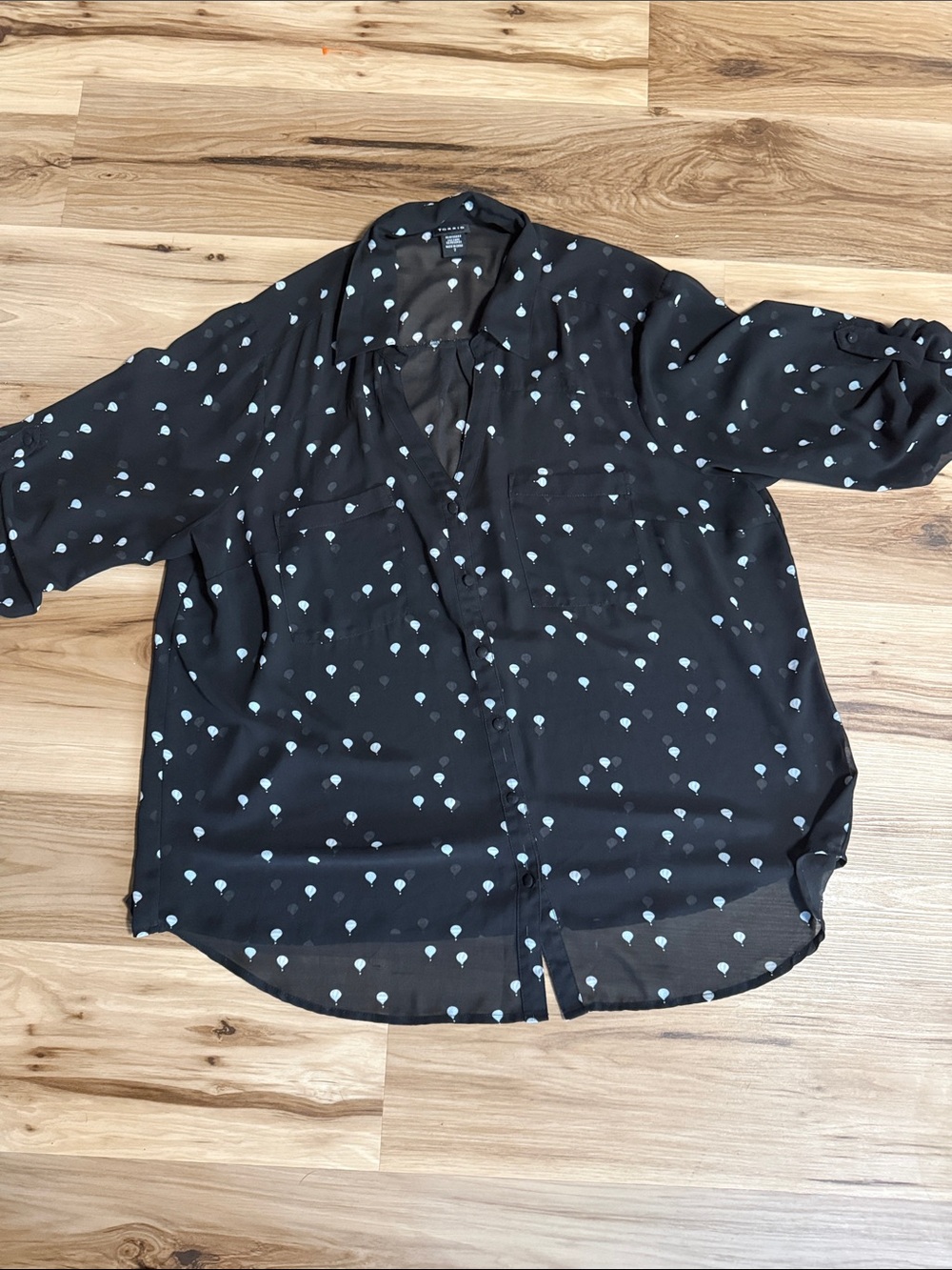 torrid Black Button-Down Shirt with Pale Blue Dot Print